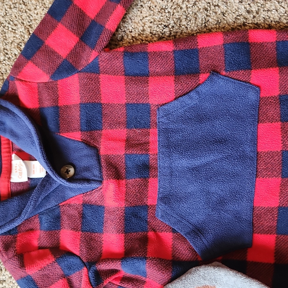Gray Fox Print Footed One-Piece and Red Plaid Pullover One-Piece Set for Kids - Picture 3 of 9